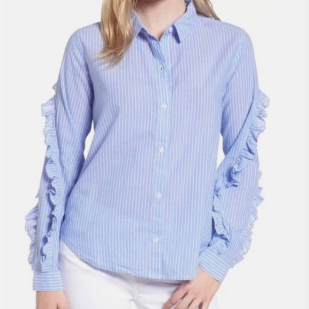 Rails Lizzi Blue white ruffle button up size XS